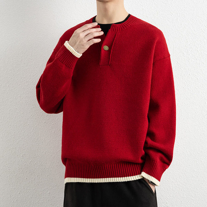 Pull en maille chaud à manches longues pour homme, col en V, motif Buddha Stones, avec un bouton - image 16