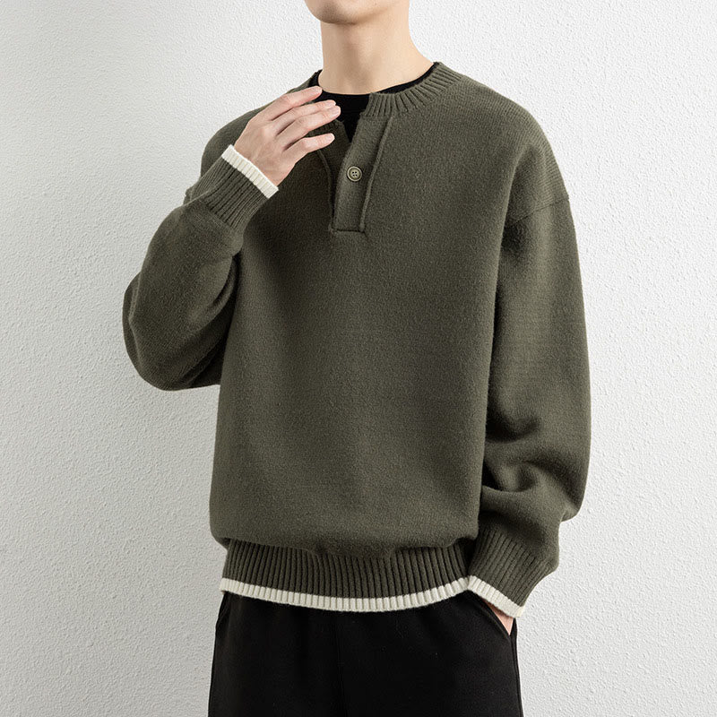 Pull en maille chaud à manches longues pour homme, col en V, motif Buddha Stones, avec un bouton - image 24