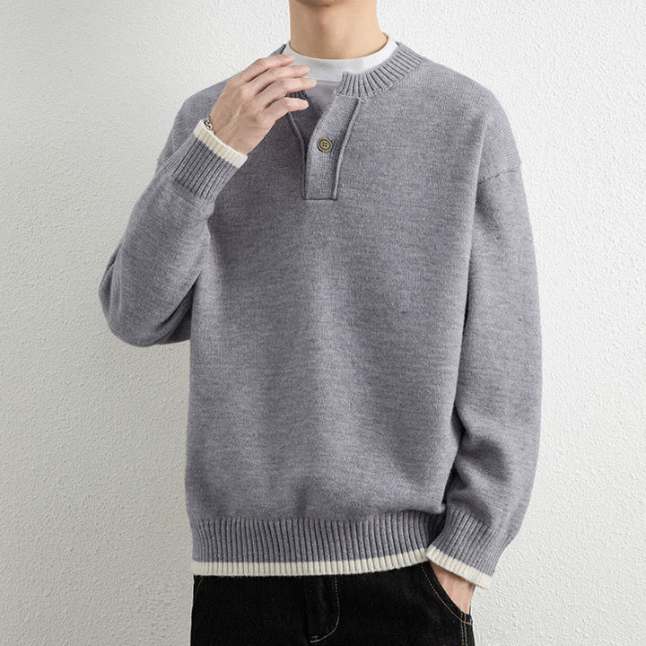 Pull en maille chaud à manches longues pour homme, col en V, motif Buddha Stones, avec un bouton - image 1