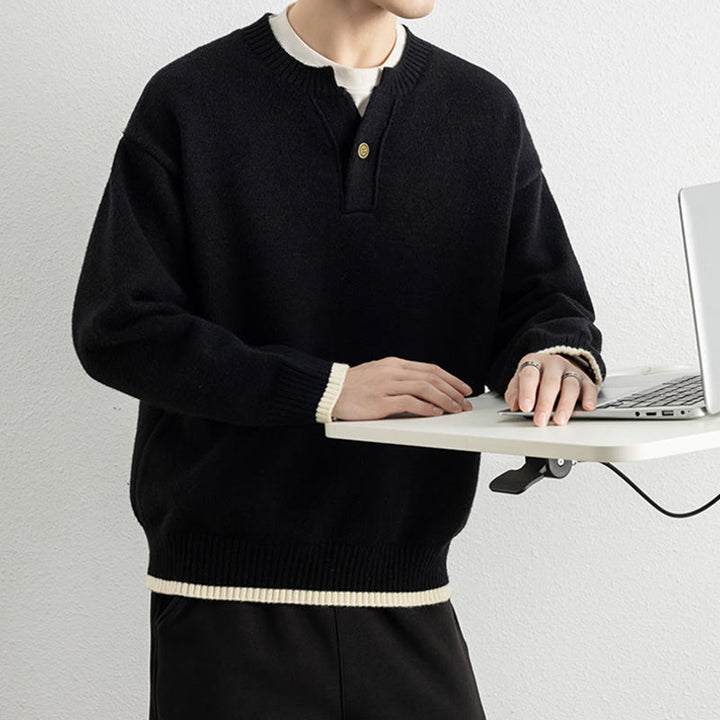 Pull en maille chaud à manches longues pour homme, col en V, motif Buddha Stones, avec un bouton - image 14