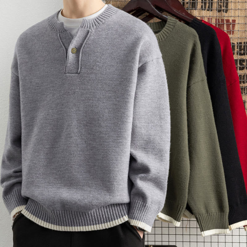 Pull en maille chaud à manches longues pour homme, col en V, motif Buddha Stones, avec un bouton - image 6