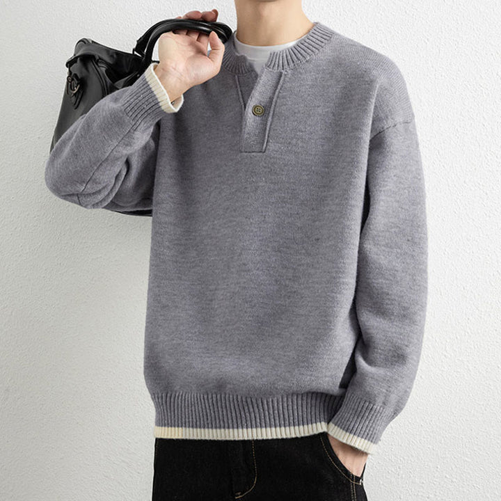 Pull en maille chaud à manches longues pour homme, col en V, motif Buddha Stones, avec un bouton - image 4