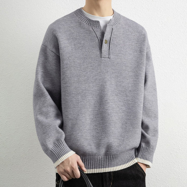Pull en maille chaud à manches longues pour homme, col en V, motif Buddha Stones, avec un bouton - Gris clair - US/UK/AU44，EU54 (4XL) - image 0