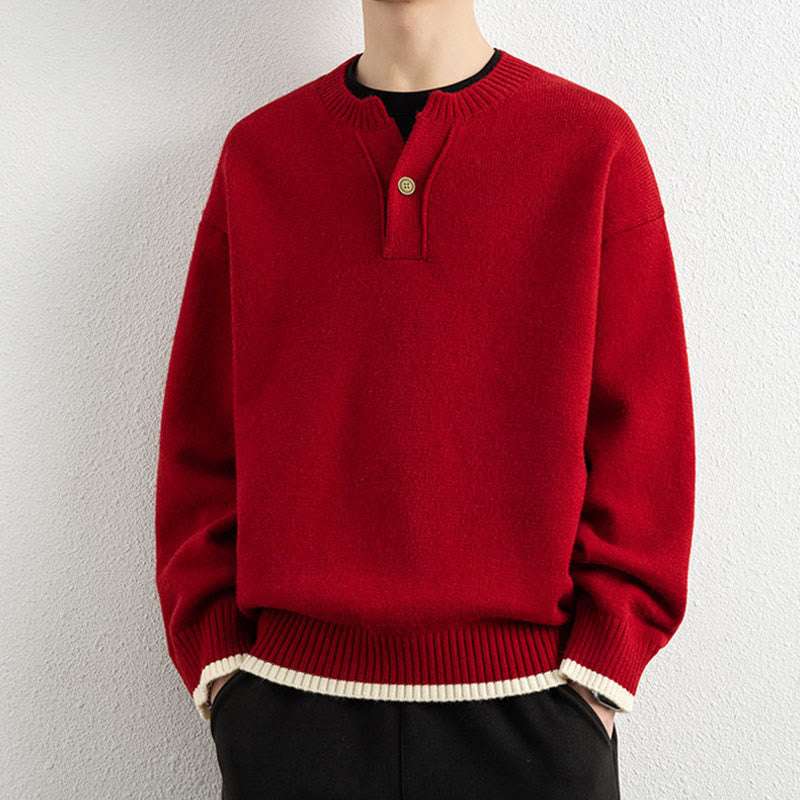 Pull en maille chaud à manches longues pour homme, col en V, motif Buddha Stones, avec un bouton - Rouge - US/UK/AU44，EU54 (4XL) - image 15