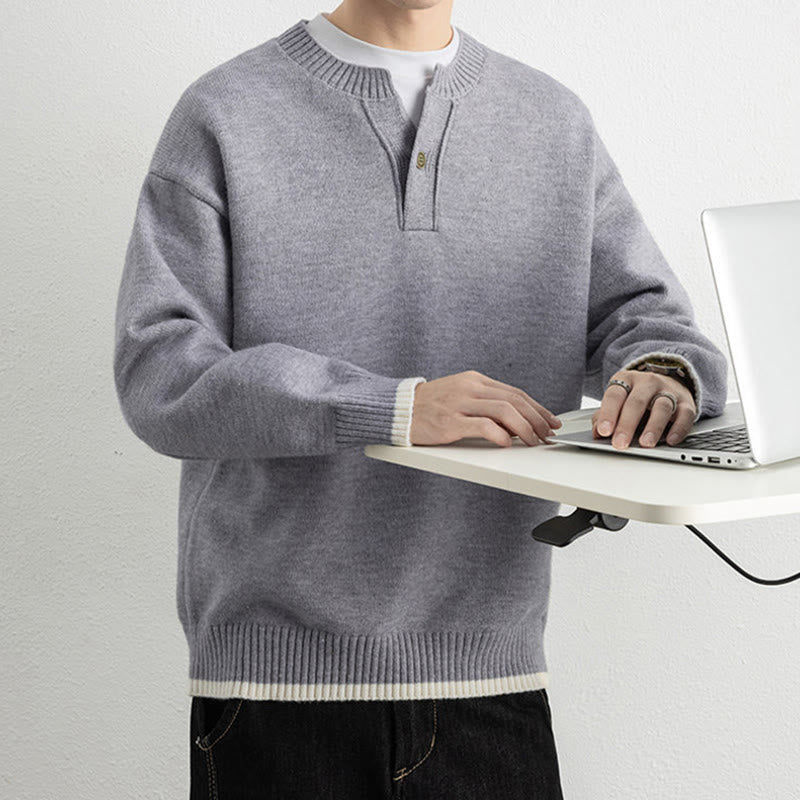 Pull en maille chaud à manches longues pour homme, col en V, motif Buddha Stones, avec un bouton - image 5