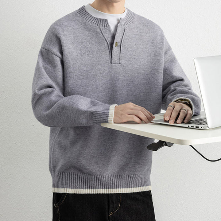 Pull en maille chaud à manches longues pour homme, col en V, motif Buddha Stones, avec un bouton - image 5