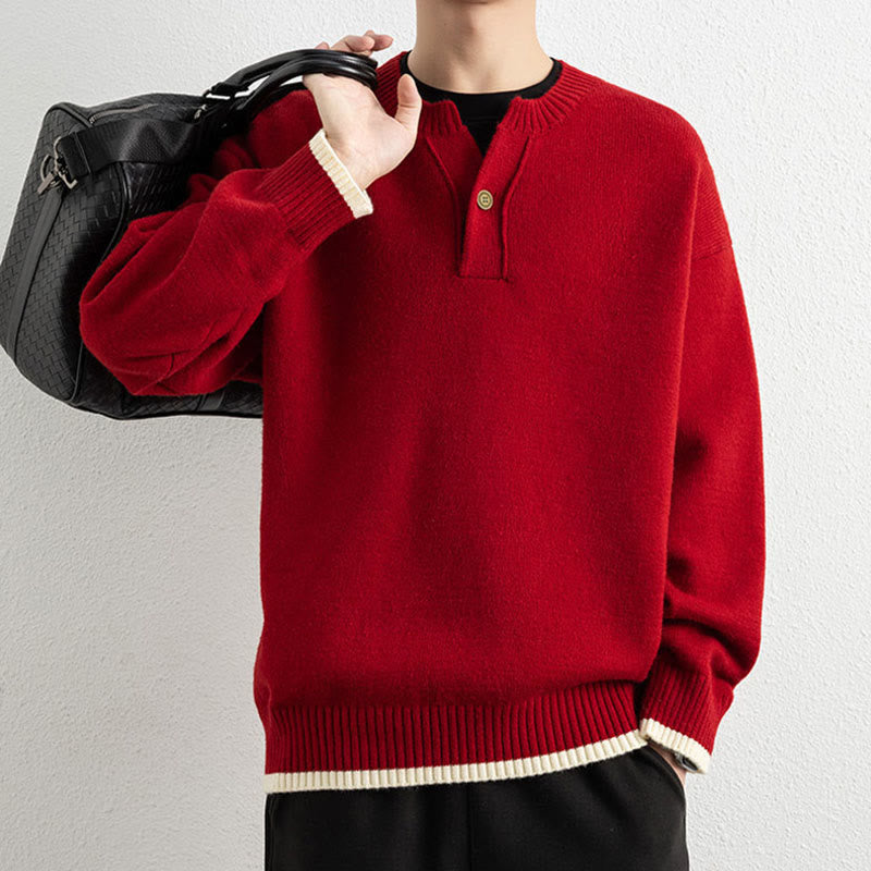 Pull en maille chaud à manches longues pour homme, col en V, motif Buddha Stones, avec un bouton - image 21