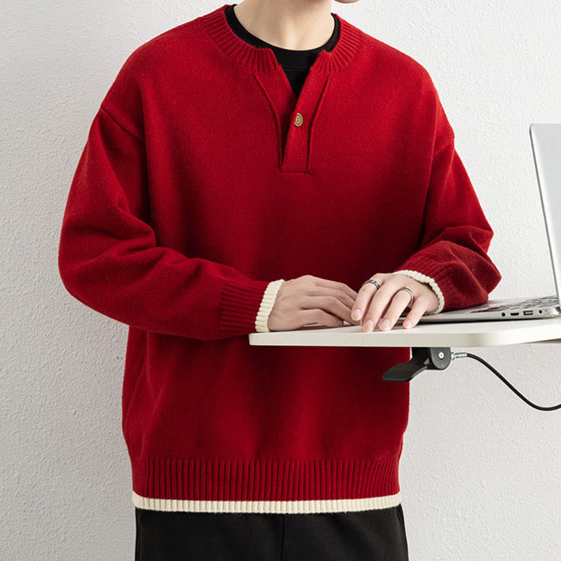 Pull en maille chaud à manches longues pour homme, col en V, motif Buddha Stones, avec un bouton - image 22