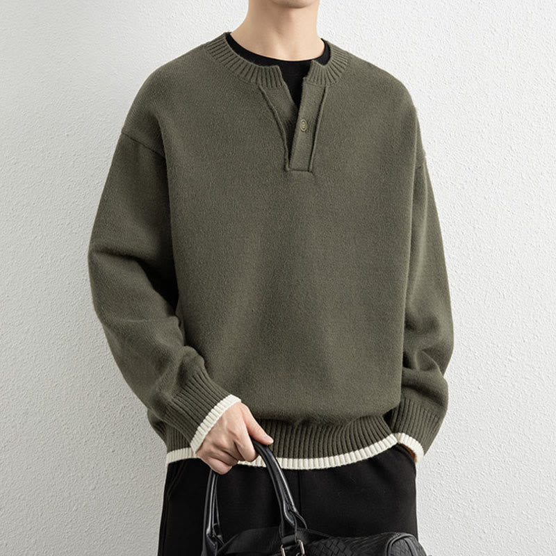 Pull en maille chaud à manches longues pour homme, col en V, motif Buddha Stones, avec un bouton - image 26