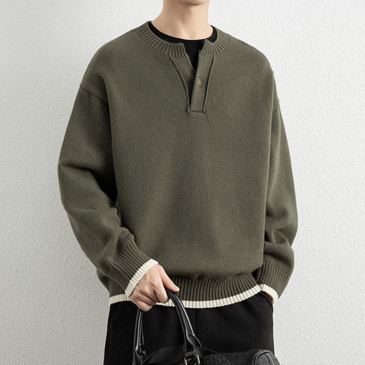 Pull en maille chaud à manches longues pour homme, col en V, motif Buddha Stones, avec un bouton - image 26