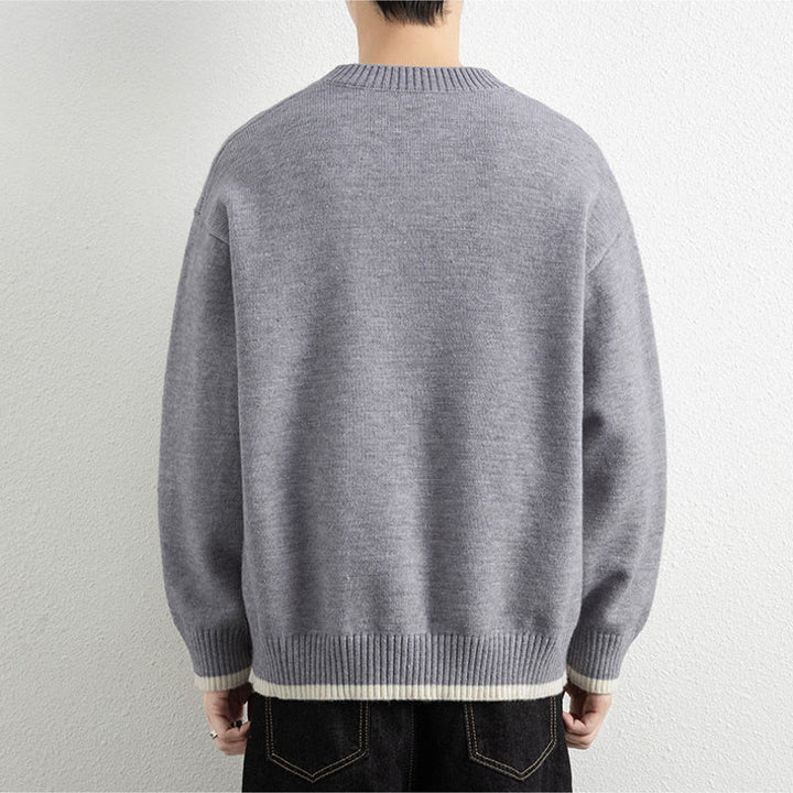 Pull en maille chaud à manches longues pour homme, col en V, motif Buddha Stones, avec un bouton - image 3