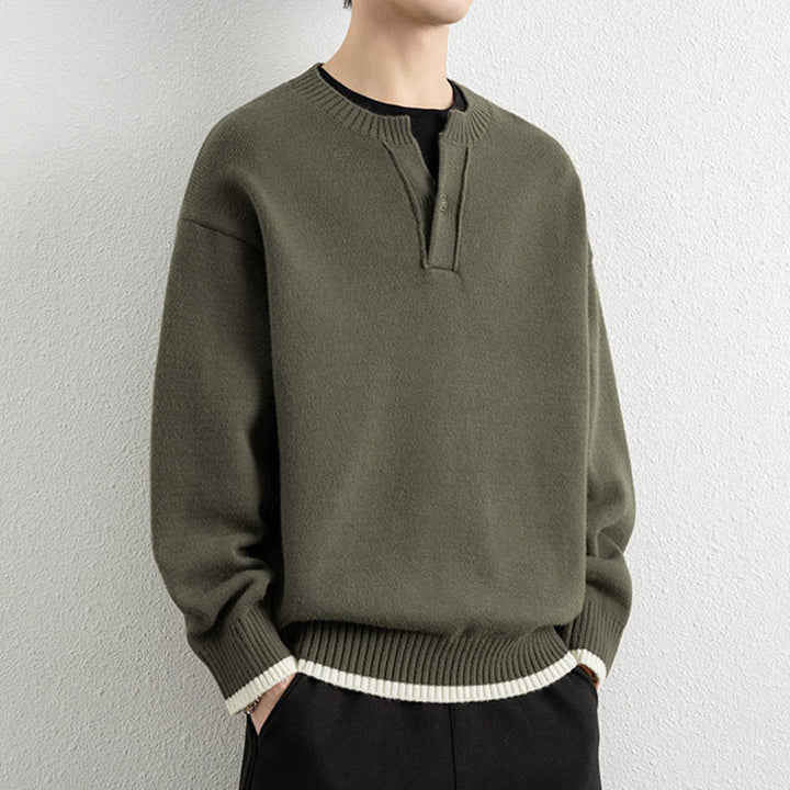 Pull en maille chaud à manches longues pour homme, col en V, motif Buddha Stones, avec un bouton - image 25