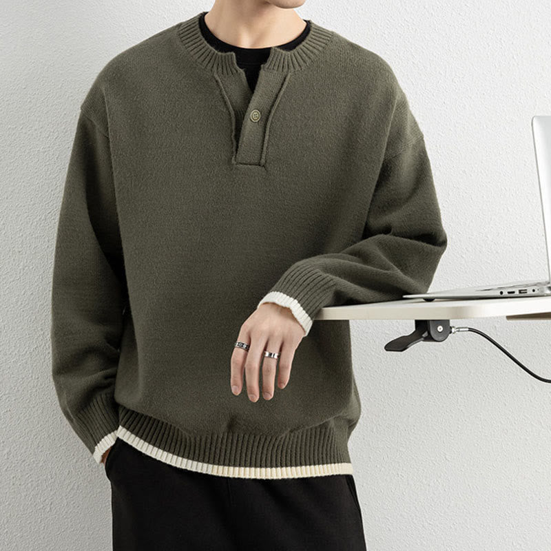 Pull en maille chaud à manches longues pour homme, col en V, motif Buddha Stones, avec un bouton - image 30