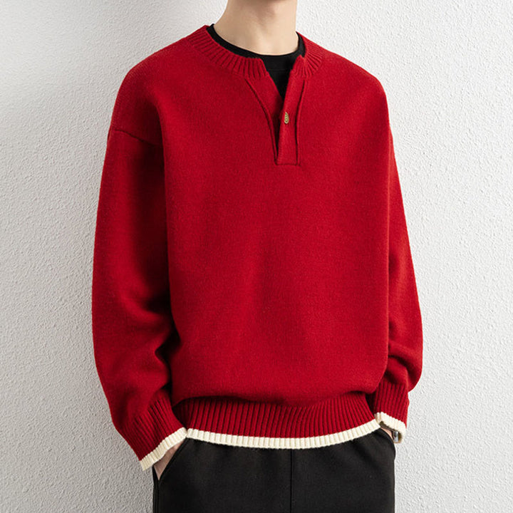 Pull en maille chaud à manches longues pour homme, col en V, motif Buddha Stones, avec un bouton - image 17