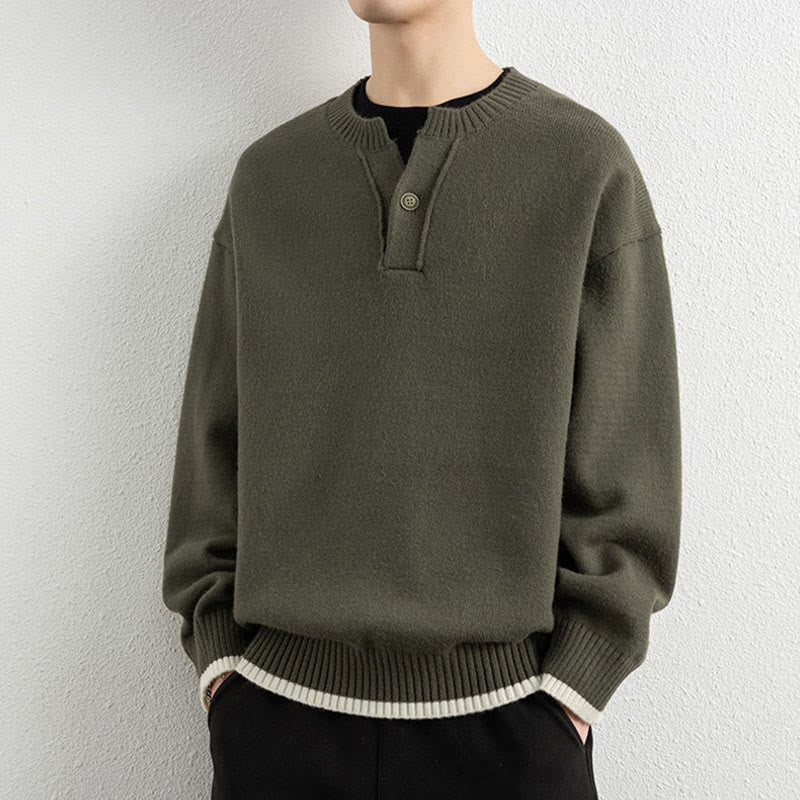 Pull en maille chaud à manches longues pour homme, col en V, motif Buddha Stones, avec un bouton - Olive - US/UK/AU44，EU54 (4XL) - image 23