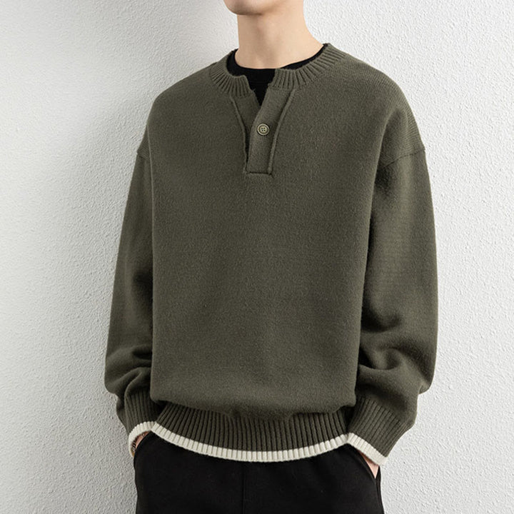 Pull en maille chaud à manches longues pour homme, col en V, motif Buddha Stones, avec un bouton - Olive - US/UK/AU44，EU54 (4XL) - image 23