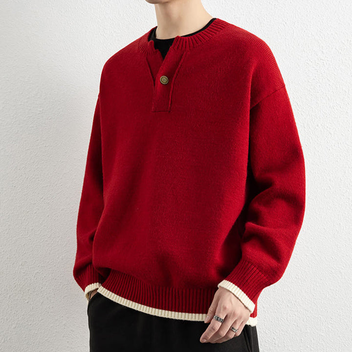 Pull en maille chaud à manches longues pour homme, col en V, motif Buddha Stones, avec un bouton - image 18