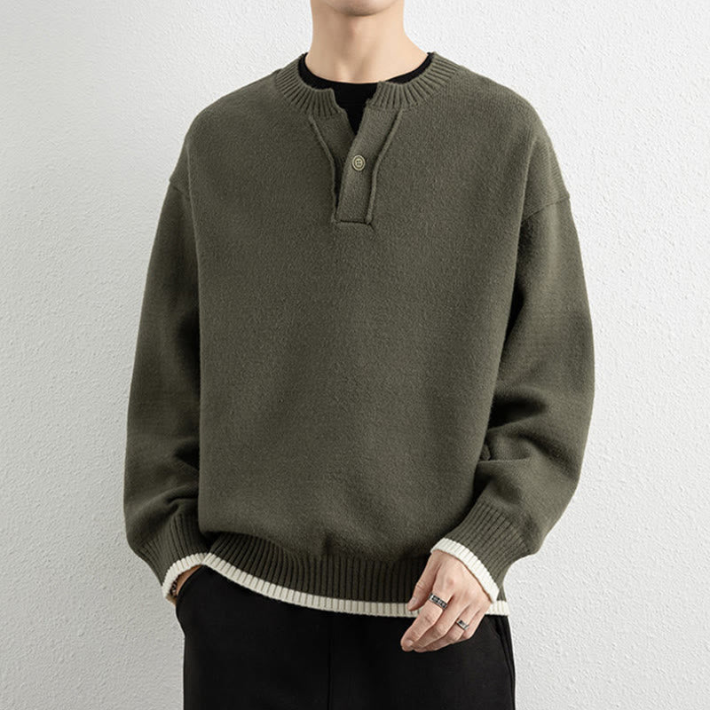 Pull en maille chaud à manches longues pour homme, col en V, motif Buddha Stones, avec un bouton - image 28