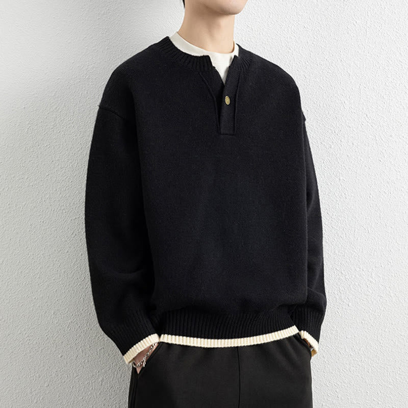 Pull en maille chaud à manches longues pour homme, col en V, motif Buddha Stones, avec un bouton - image 9