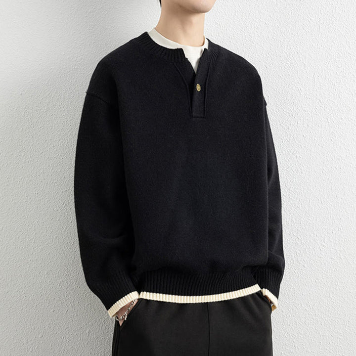 Pull en maille chaud à manches longues pour homme, col en V, motif Buddha Stones, avec un bouton - image 9