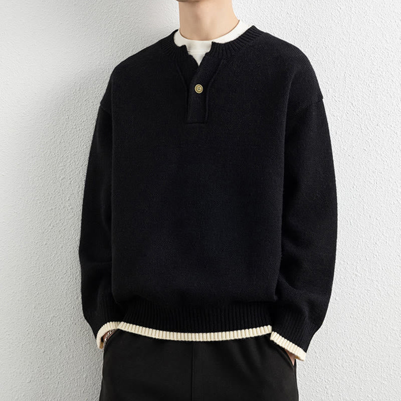 Pull en maille chaud à manches longues pour homme, col en V, motif Buddha Stones, avec un bouton - image 12