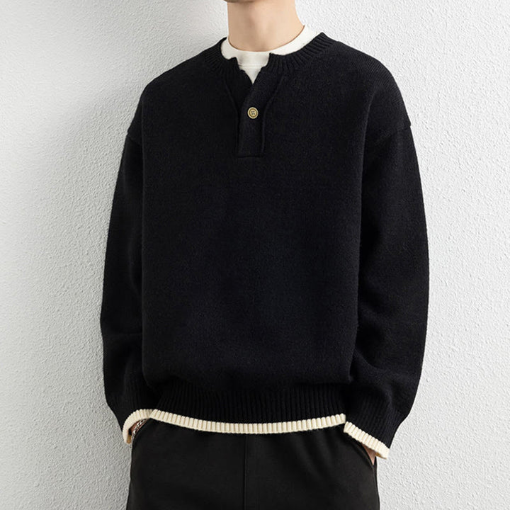 Pull en maille chaud à manches longues pour homme, col en V, motif Buddha Stones, avec un bouton - image 12