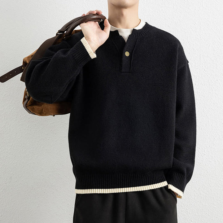 Pull en maille chaud à manches longues pour homme, col en V, motif Buddha Stones, avec un bouton - image 13