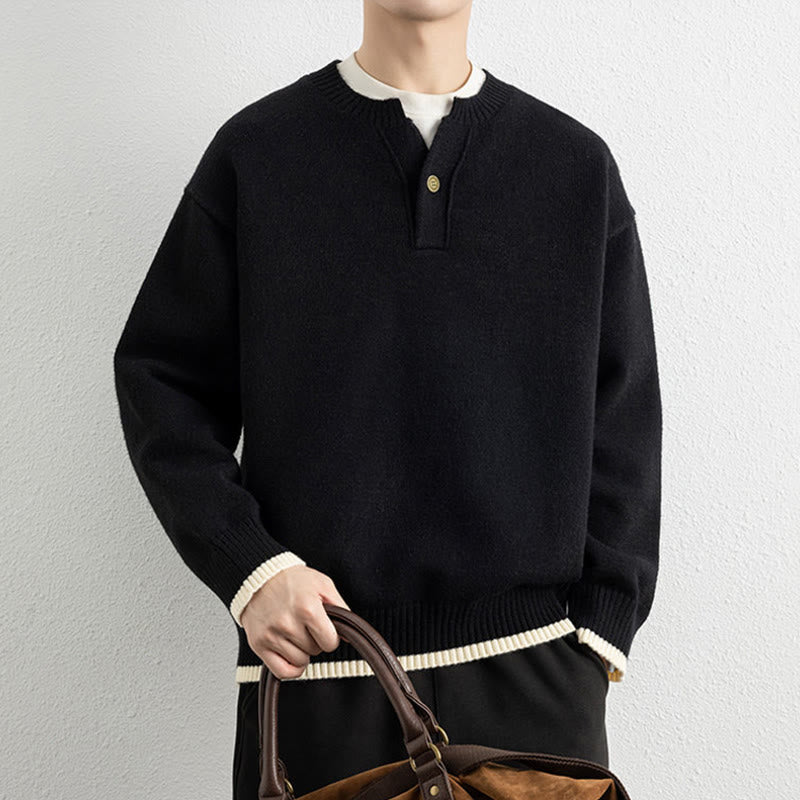 Pull en maille chaud à manches longues pour homme, col en V, motif Buddha Stones, avec un bouton - image 11