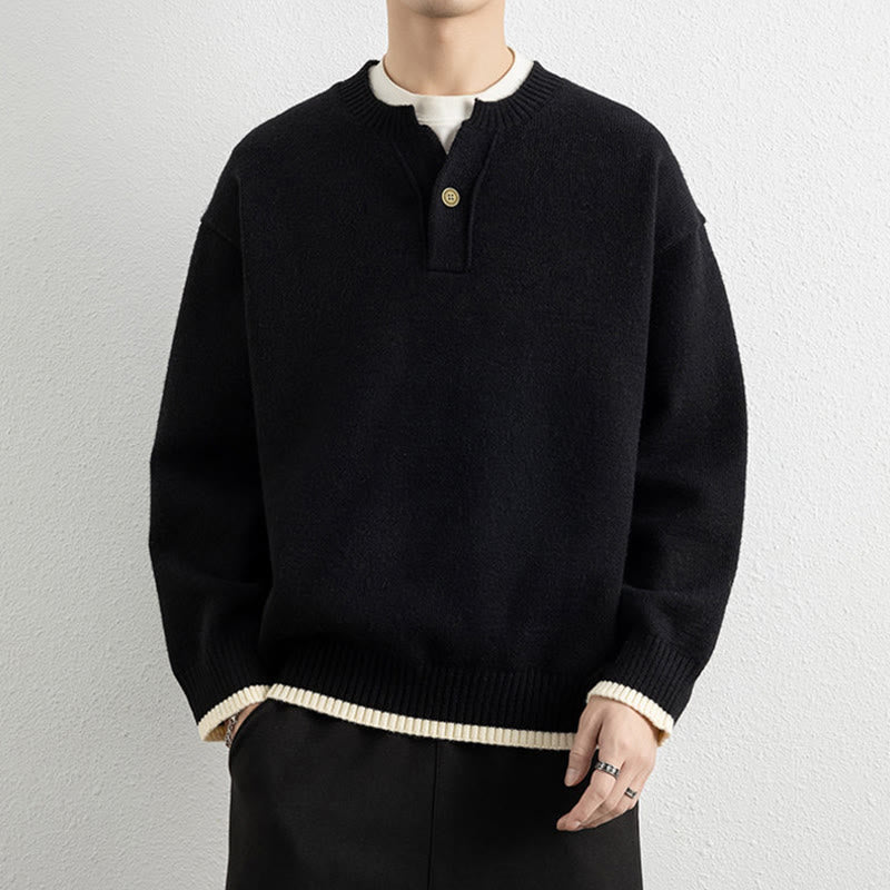 Pull en maille chaud à manches longues pour homme, col en V, motif Buddha Stones, avec un bouton - Noir - US/UK/AU44，EU54 (4XL) - image 7