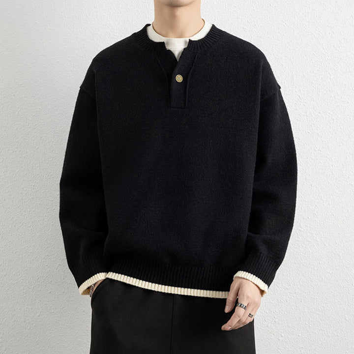 Pull en maille chaud à manches longues pour homme, col en V, motif Buddha Stones, avec un bouton - Noir - US/UK/AU44，EU54 (4XL) - image 7