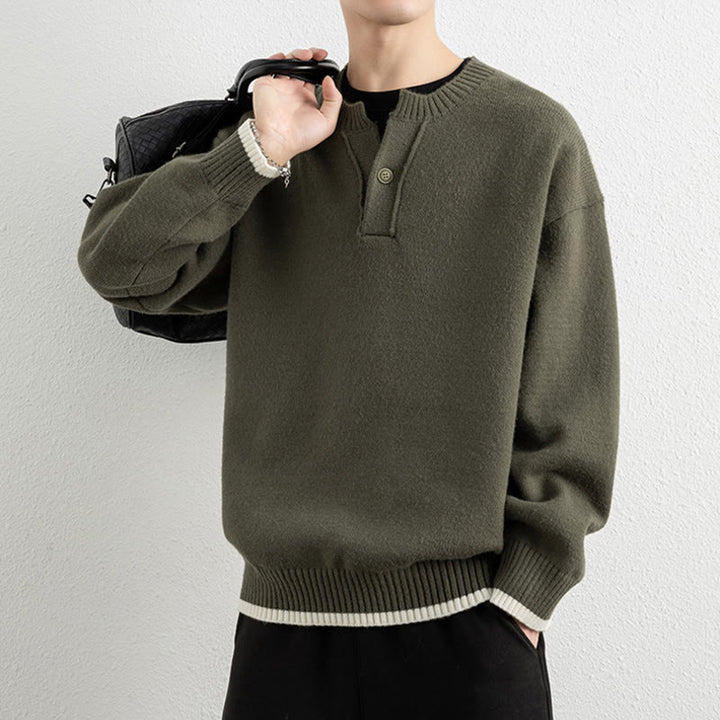 Pull en maille chaud à manches longues pour homme, col en V, motif Buddha Stones, avec un bouton - image 29