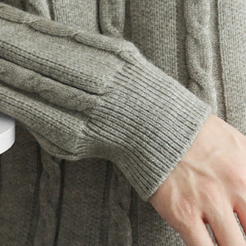 Pull en maille chaude à manches longues pour homme, col en V, boutons et design torsadé, Buddha Stones - image 20