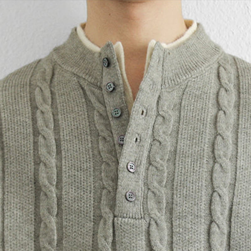 Pull en maille chaude à manches longues pour homme, col en V, boutons et design torsadé, Buddha Stones - image 19