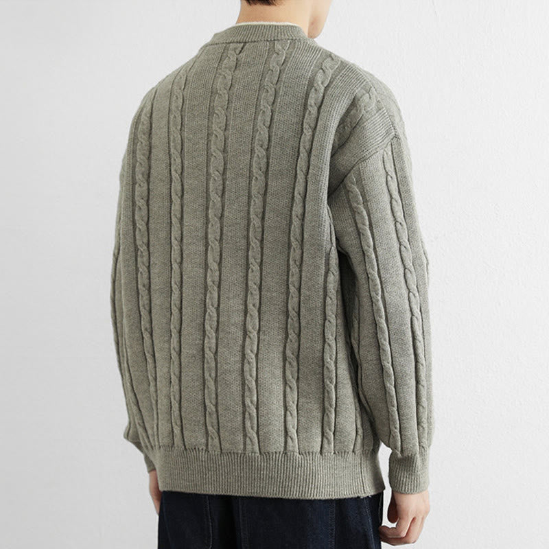 Pull en maille chaude à manches longues pour homme, col en V, boutons et design torsadé, Buddha Stones - image 16