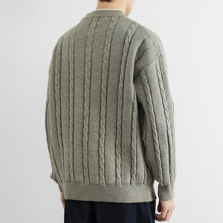 Pull en maille chaude à manches longues pour homme, col en V, boutons et design torsadé, Buddha Stones - image 16