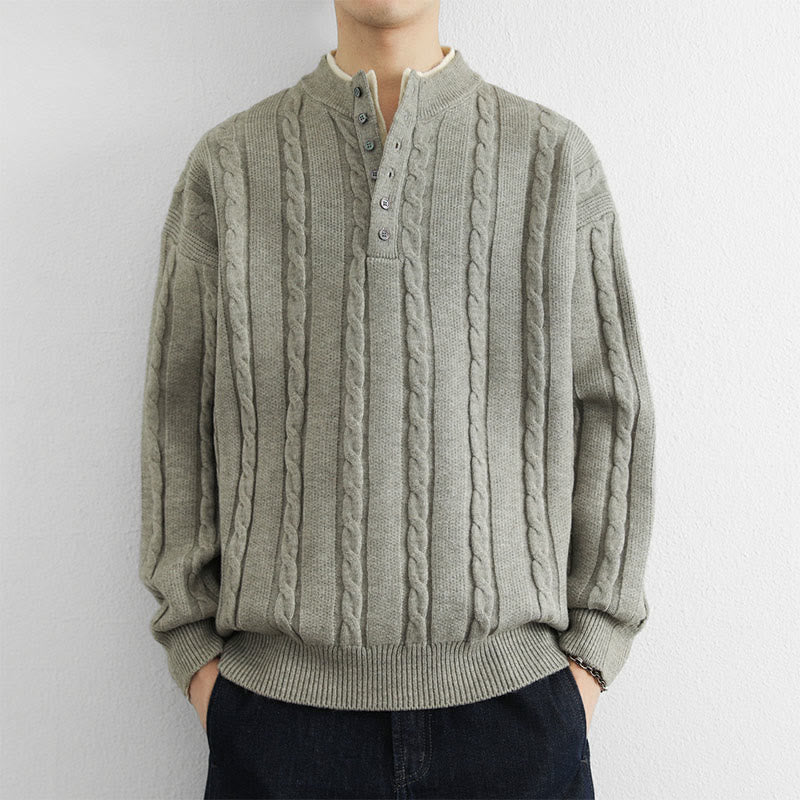 Pull en maille chaude à manches longues pour homme, col en V, boutons et design torsadé, Buddha Stones - Gris clair - US/UK/AU44，EU54 (4XL) - image 13