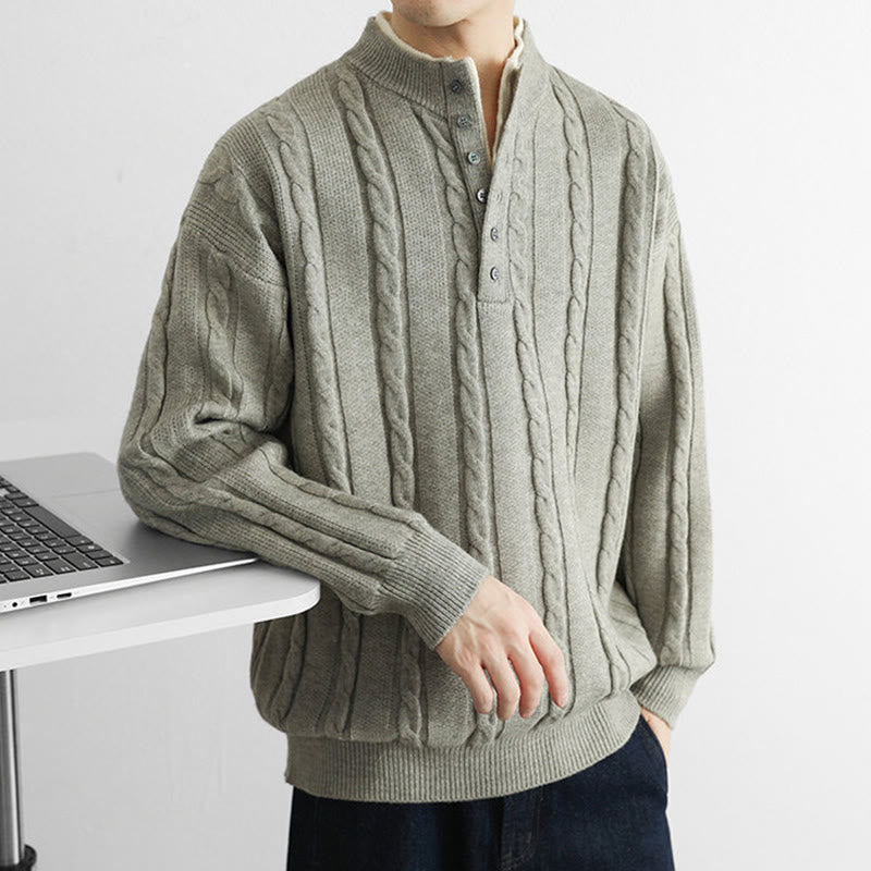 Pull en maille chaude à manches longues pour homme, col en V, boutons et design torsadé, Buddha Stones - image 17