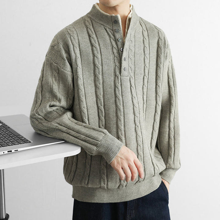 Pull en maille chaude à manches longues pour homme, col en V, boutons et design torsadé, Buddha Stones - image 17