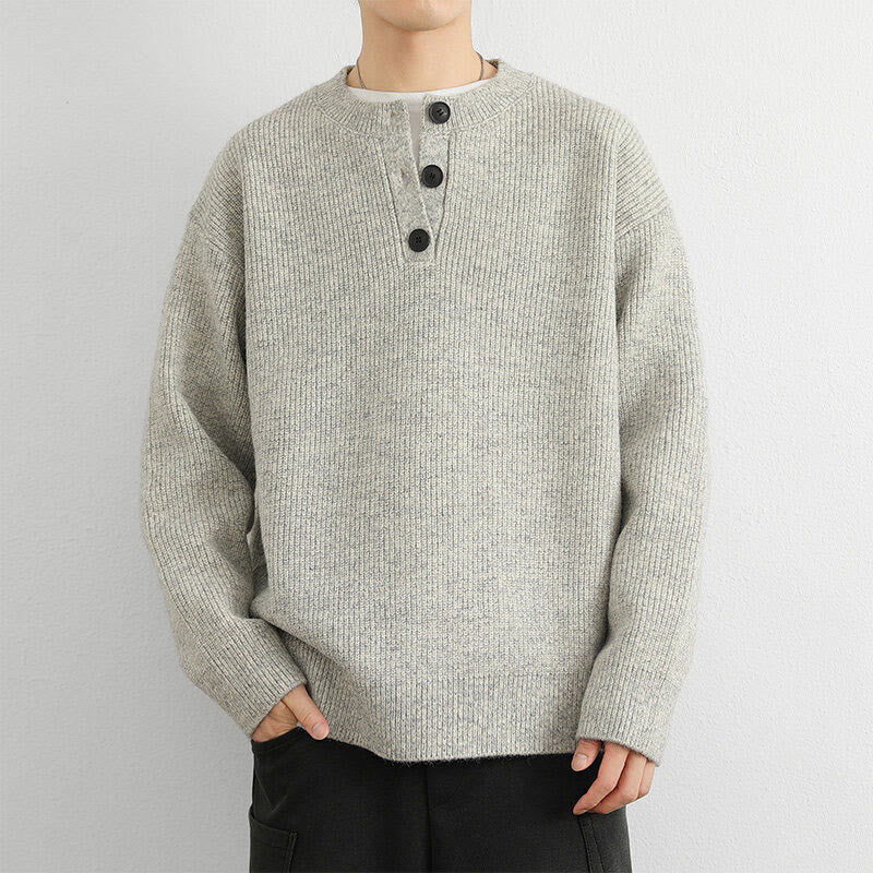 Pull en maille chaude à manches longues pour homme, col en V, boutons, motif côtelé, Buddha Stones - Lin - US/UK/AU42，EU52 (3XL) - image 5