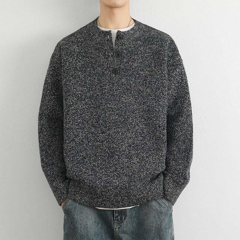 Pull en maille chaude à manches longues pour homme, col en V, boutons, motif côtelé, Buddha Stones - Gris foncé - US/UK/AU42，EU52 (3XL) - image 18
