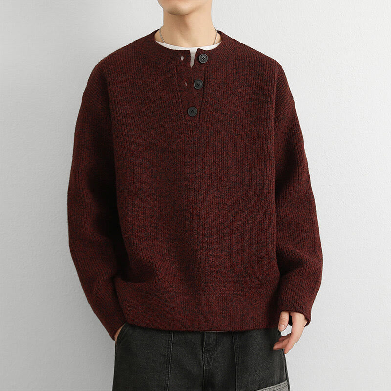 Pull en maille chaude à manches longues pour homme, col en V, boutons, motif côtelé, Buddha Stones - Rouge foncé - US/UK/AU42，EU52 (3XL) - image 12