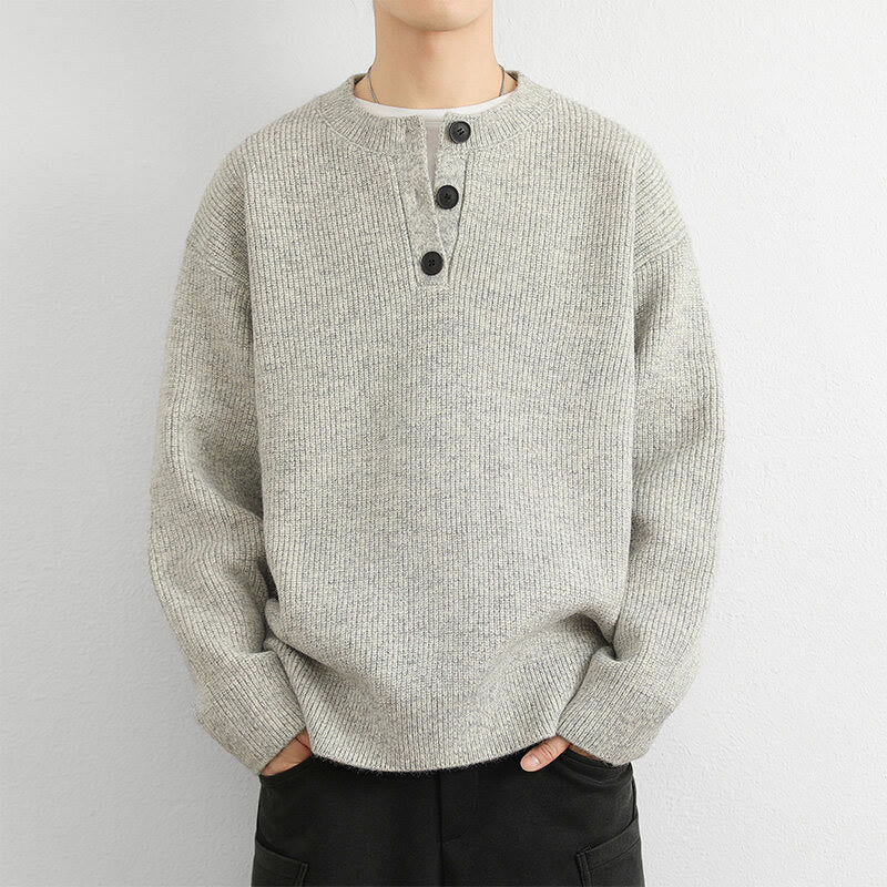 Pull en maille chaude à manches longues pour homme, col en V, boutons, motif côtelé, Buddha Stones - image 7
