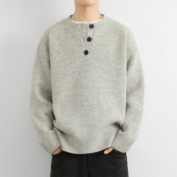 Pull en maille chaude à manches longues pour homme, col en V, boutons, motif côtelé, Buddha Stones - image 7