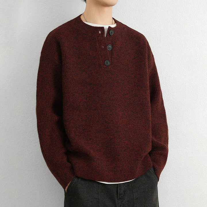 Pull en maille chaude à manches longues pour homme, col en V, boutons, motif côtelé, Buddha Stones - image 13