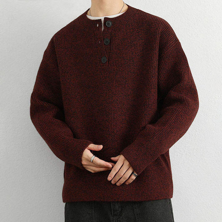 Pull en maille chaude à manches longues pour homme, col en V, boutons, motif côtelé, Buddha Stones - image 14