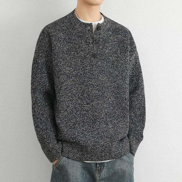 Pull en maille chaude à manches longues pour homme, col en V, boutons, motif côtelé, Buddha Stones - image 19