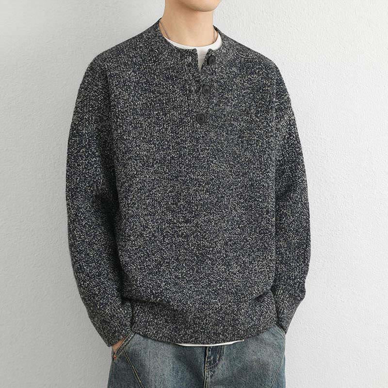 Pull en maille chaude à manches longues pour homme, col en V, boutons, motif côtelé, Buddha Stones - image 19