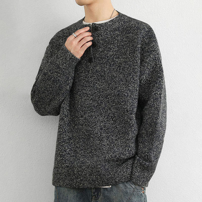 Pull en maille chaude à manches longues pour homme, col en V, boutons, motif côtelé, Buddha Stones - image 20