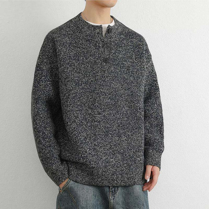Pull en maille chaude à manches longues pour homme, col en V, boutons, motif côtelé, Buddha Stones - image 22