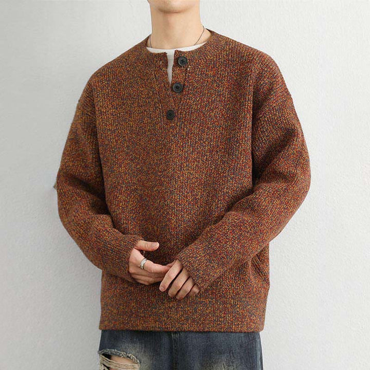 Pull en maille chaude à manches longues pour homme, col en V, boutons, motif côtelé, Buddha Stones - image 2